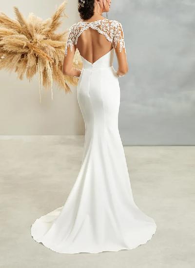 Trumpet/Mermaid Illusion Neck Long Sleeves Lace/Elastic Satin Wedding Dresses