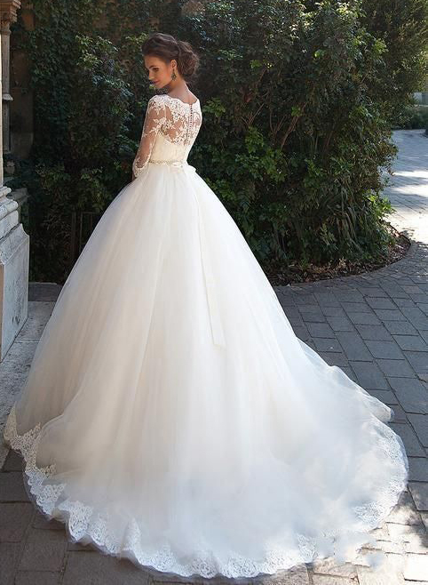 Classic Lace Ball-Gown Sleeves Wedding Dresses