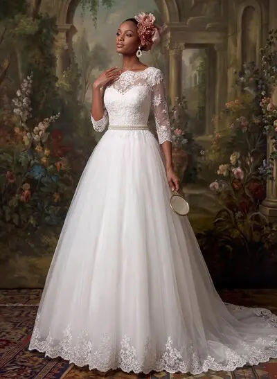 Classic Lace Ball-Gown Sleeves Wedding Dresses