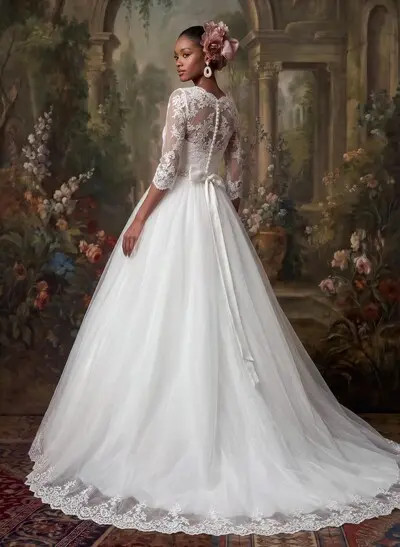 Classic Lace Ball-Gown Sleeves Wedding Dresses