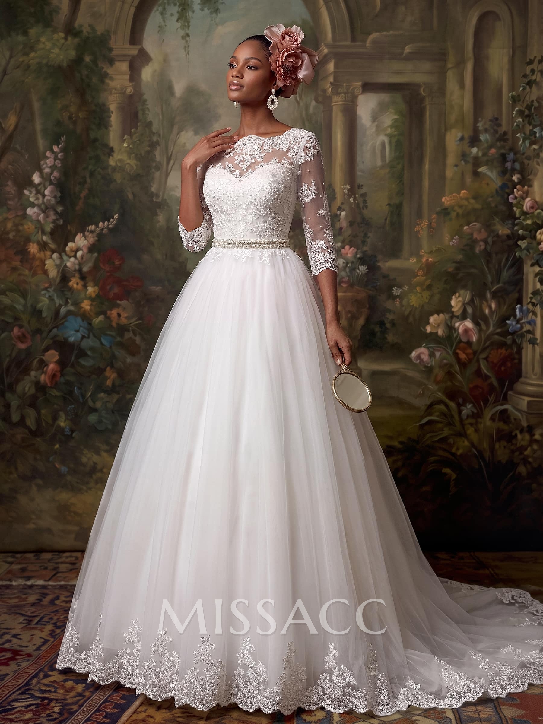 Classic Lace Ball-Gown Sleeves Wedding Dresses