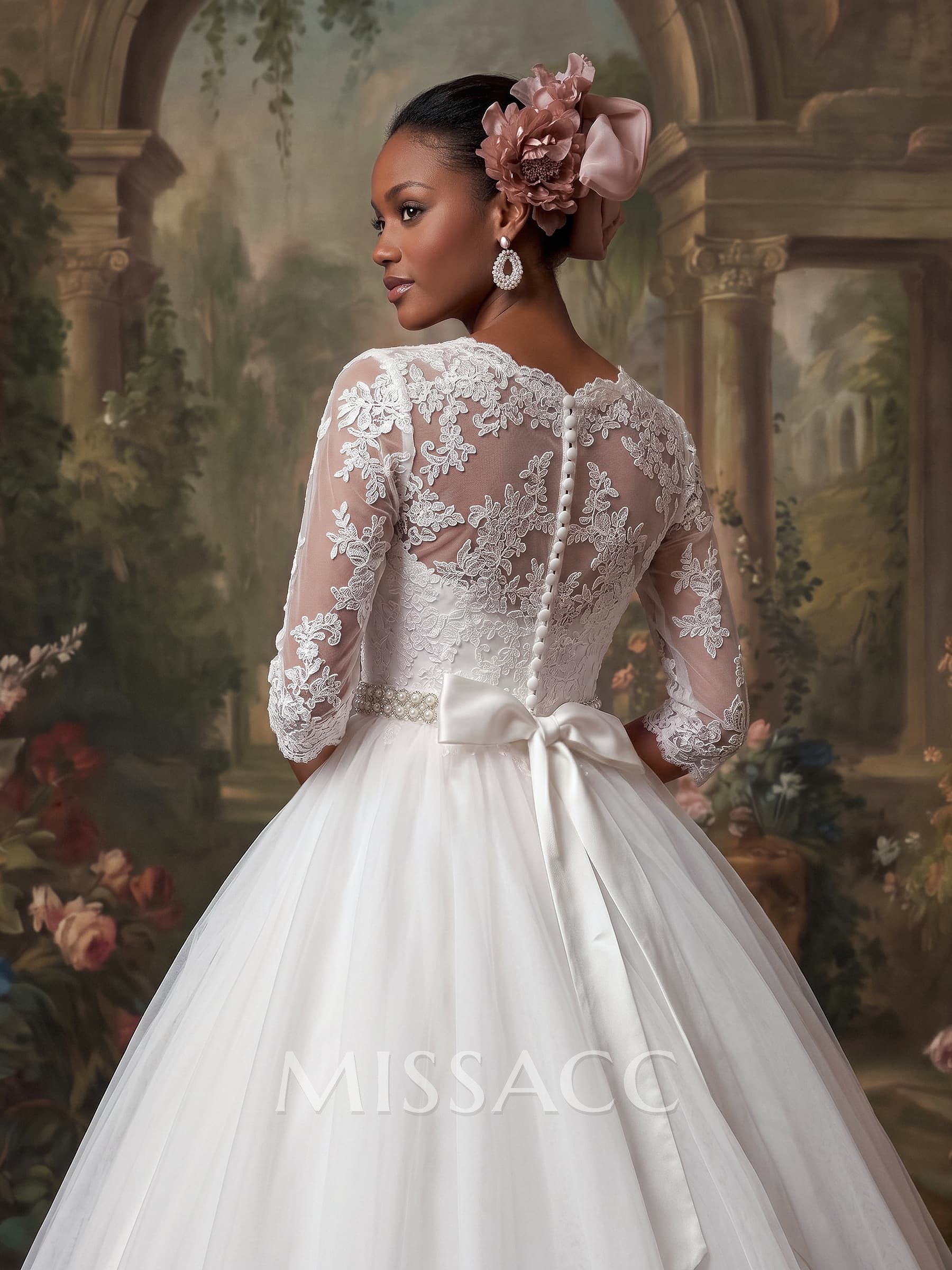Classic Lace Ball-Gown Sleeves Wedding Dresses