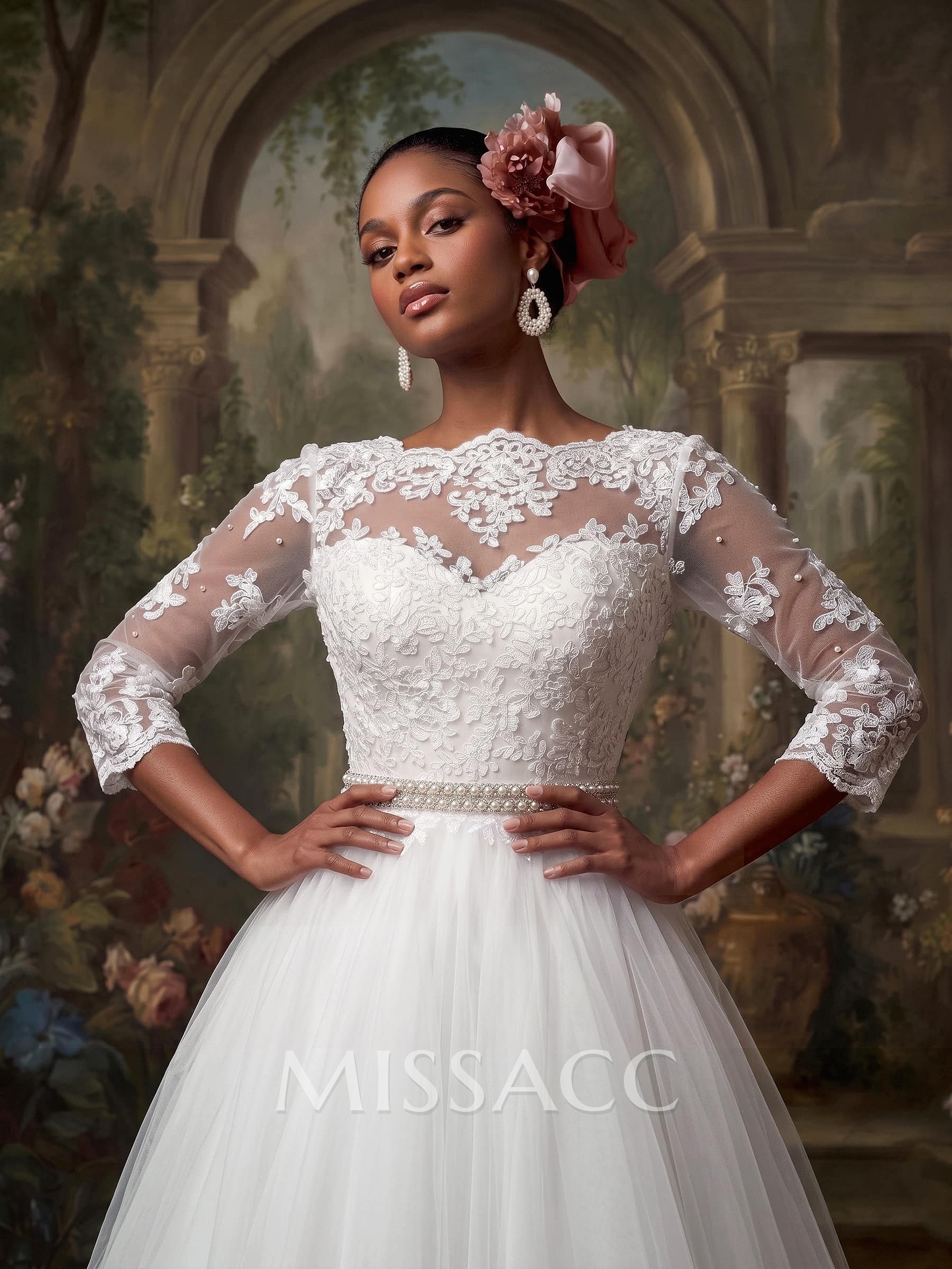 Classic Lace Ball-Gown Sleeves Wedding Dresses