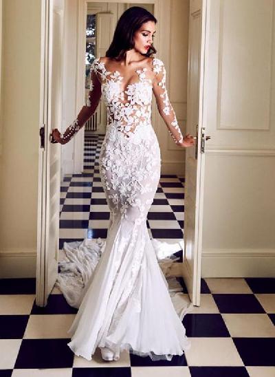 Luxury Lace Long Sleeves Mermaid Wedding Dresses