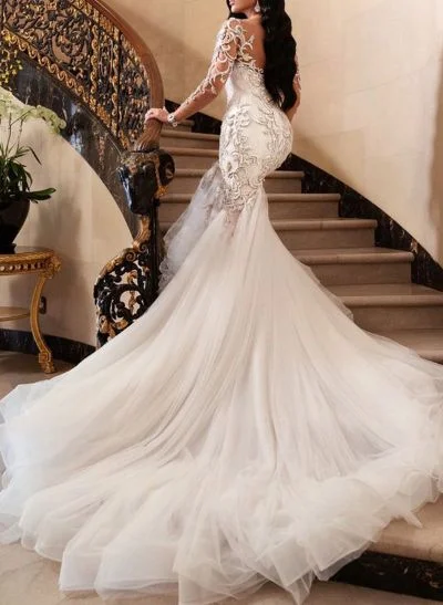 Luxury Lace Long Sleeves Mermaid Wedding Dresses