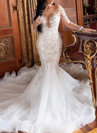 Luxury Lace Long Sleeves Mermaid Wedding Dresses