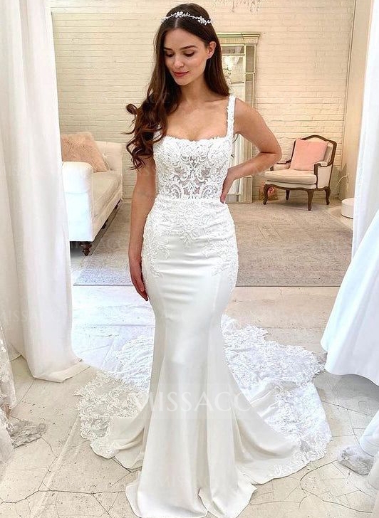 Luxury Square Neckline Mermaid Wedding Dresses