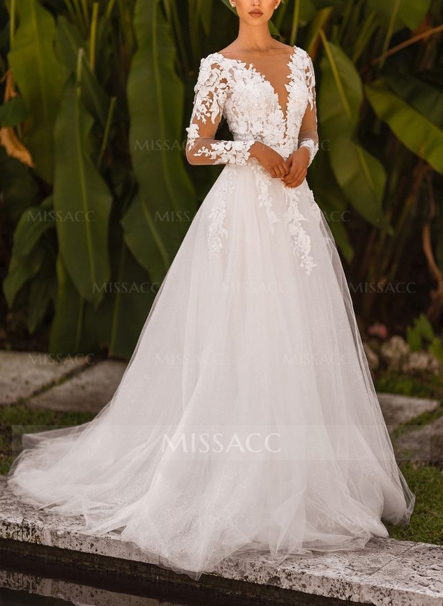 Classic Princess Long Sleeves Lace Wedding Dresses