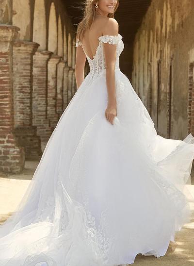 Ball-Gown Off-the-Shoulder Open Back Sexy Lace/Tulle Wedding Dresses
