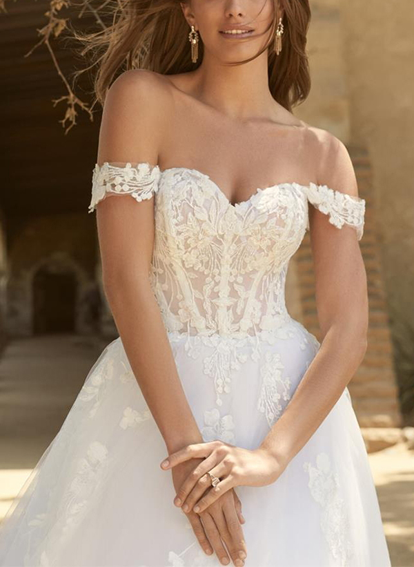 Ball-Gown Off-the-Shoulder Open Back Sexy Lace/Tulle Wedding Dresses