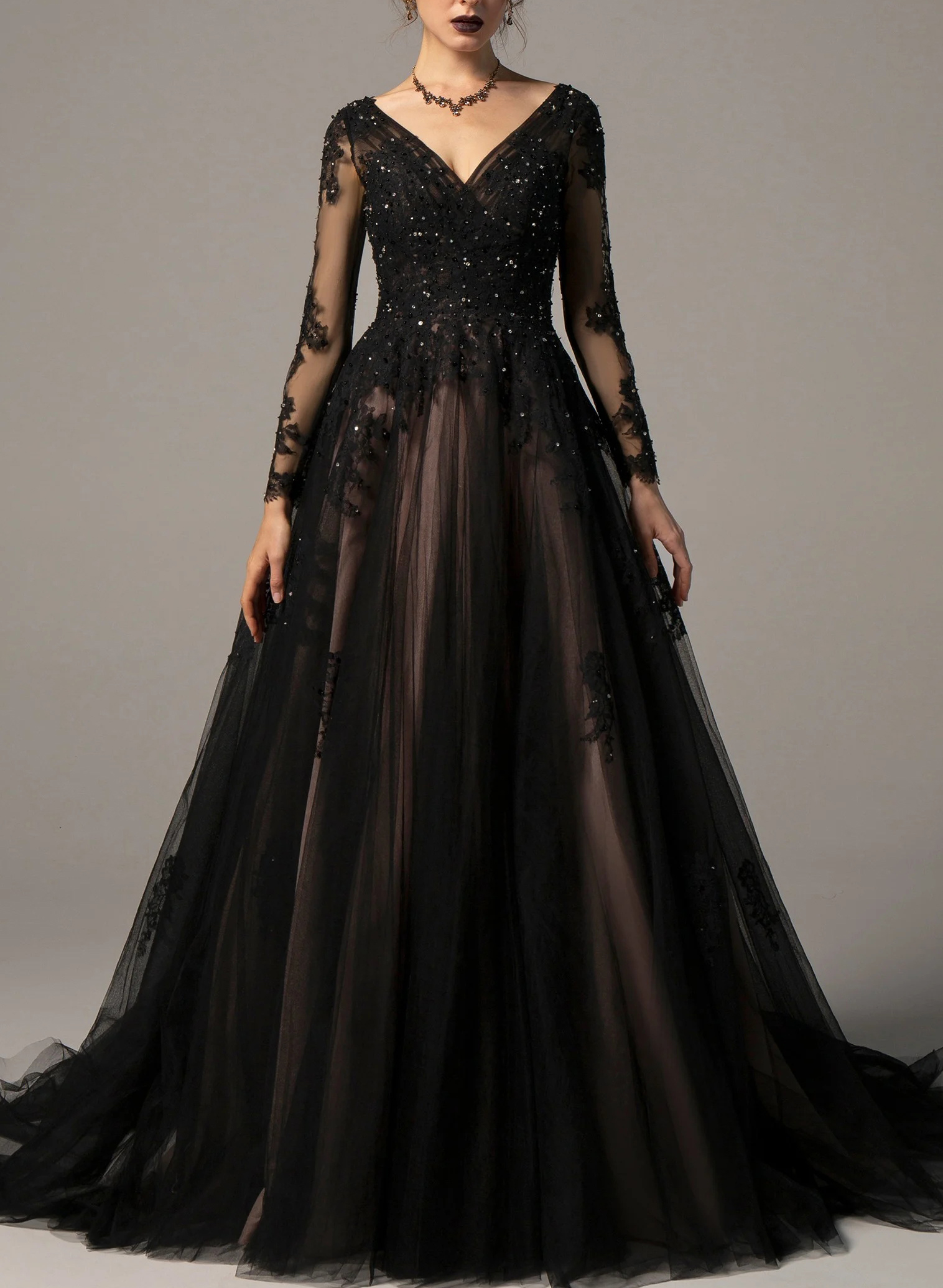 Vintage Black Long Sleeves Lace Wedding Dresses