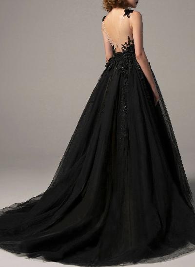 Black Ball-Gown 3D Floral Wedding Dresses