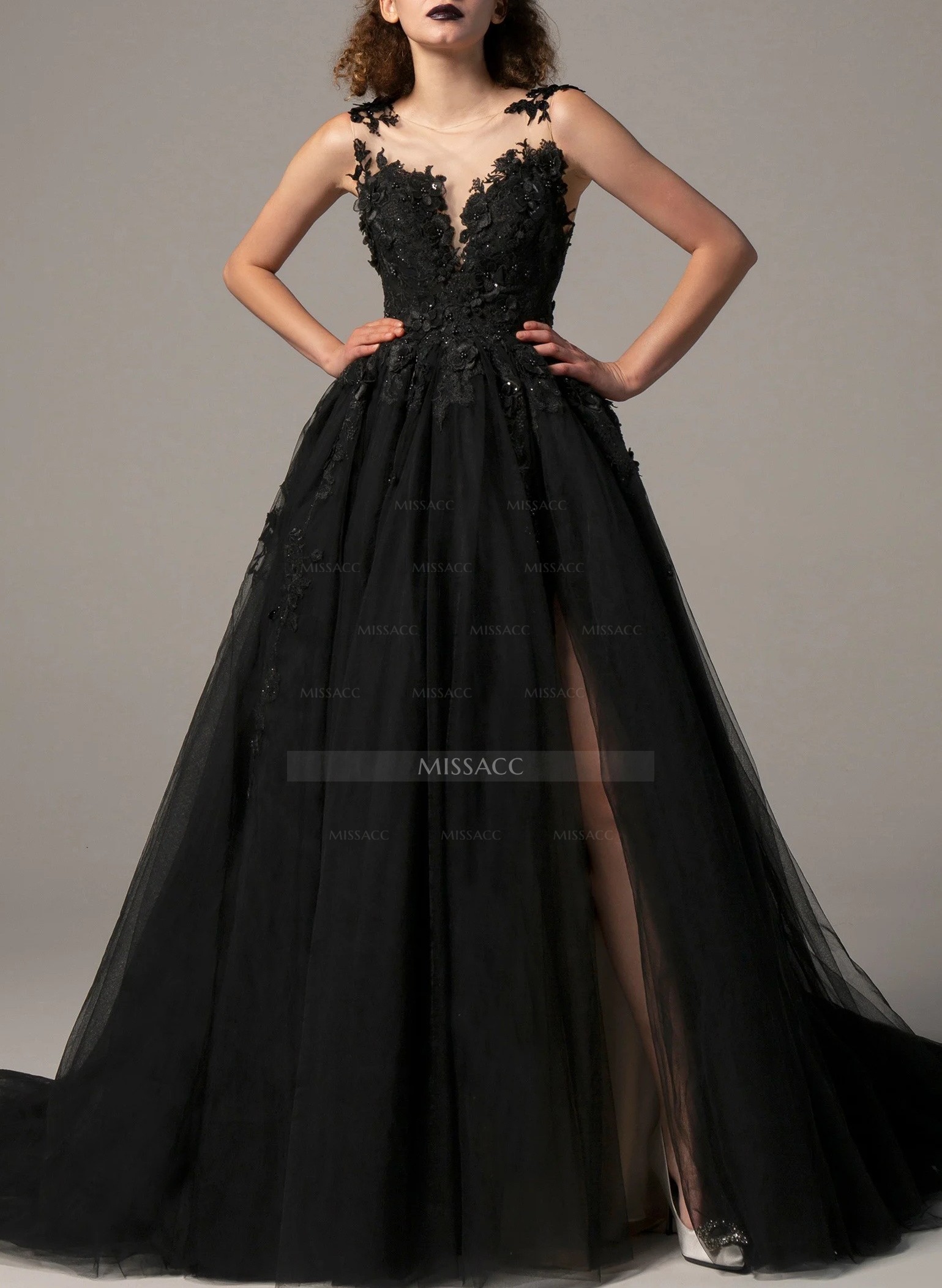 Black Ball-Gown 3D Floral Wedding Dresses