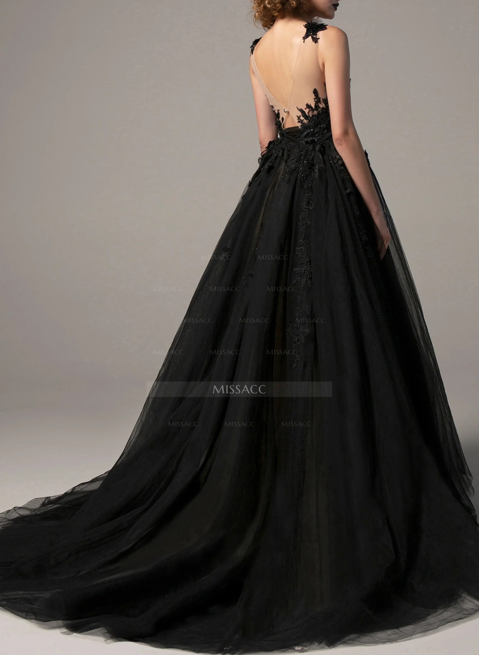 Black Ball-Gown 3D Floral Wedding Dresses