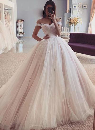 Ball-Gown Off-the-Shoulder Charming Open Back Wedding Dresses