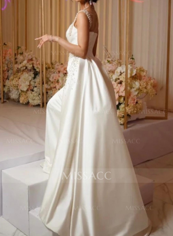 Trumpet/Mermaid One-Shoulder Luxury Satin Wedding Dresses With Beading