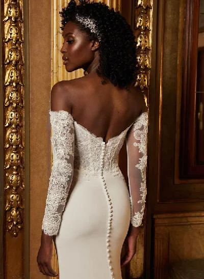 Trumpet/Mermaid Off-the-Shoulder Long Sleeves Elastic Satin Wedding Dresses