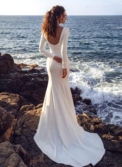 Minimalist Long Sleeves Square Neckline Wedding Dresses