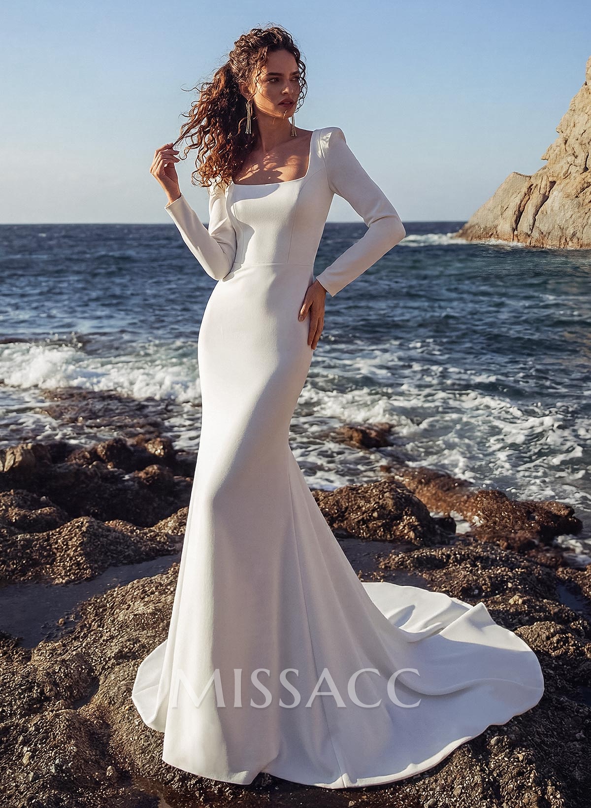 Minimalist Long Sleeves Square Neckline Wedding Dresses Minimalist Long Sleeves Square Neckline Wedding Dresses