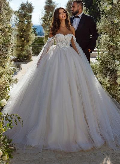 Ball-Gown Off-The-Shoulder Long Sleeves Elegant Lace/Tulle Wedding Dresses