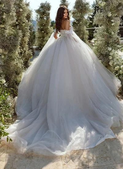 Ball-Gown Off-The-Shoulder Long Sleeves Elegant Lace/Tulle Wedding Dresses