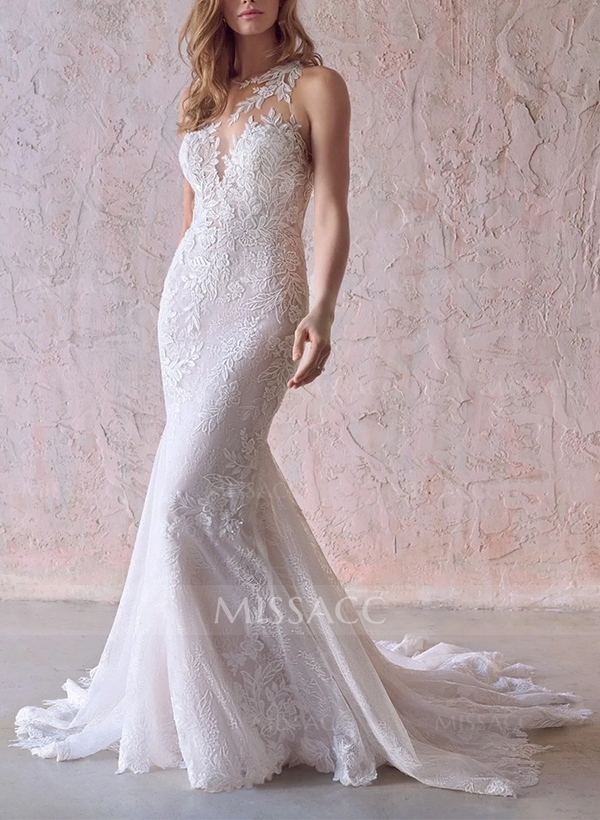 Trumpet/Mermaid Illusion Neck Elegant Lace/Tulle Wedding Dresses