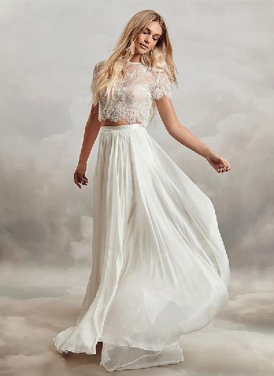 Off-The-Shoulder Long Sleeves Beach Wedding Dresses With A-Line Chiffon ...