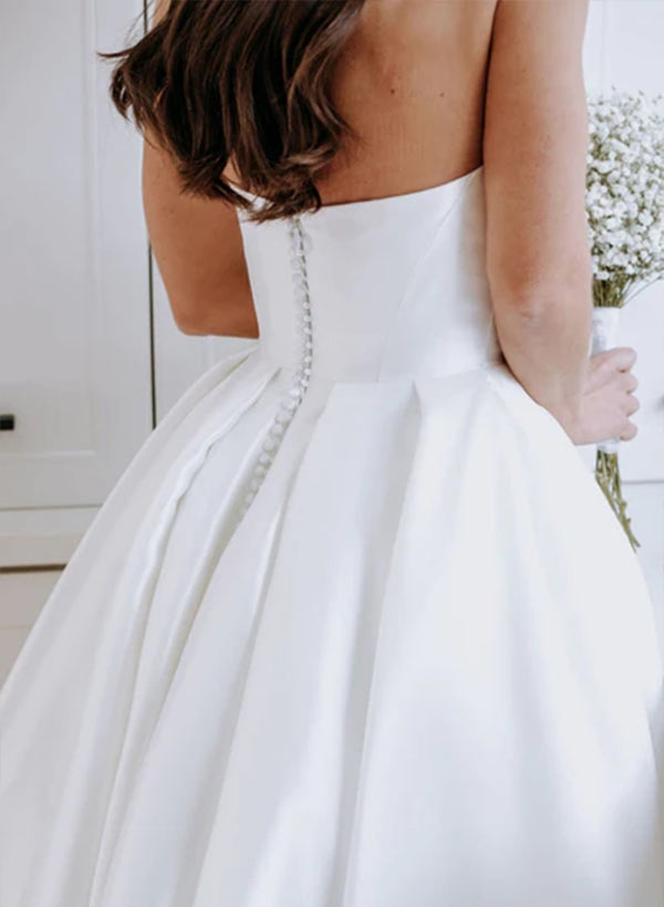 Ball-Gown Sleeveless Court Train Satin Wedding Dresses