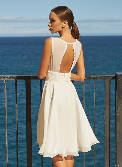 A-Line V-Neck Knee-Length Chiffon Short Wedding Dresses With Back Hole