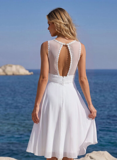 A-Line V-Neck Knee-Length Chiffon Short Wedding Dresses With Back Hole