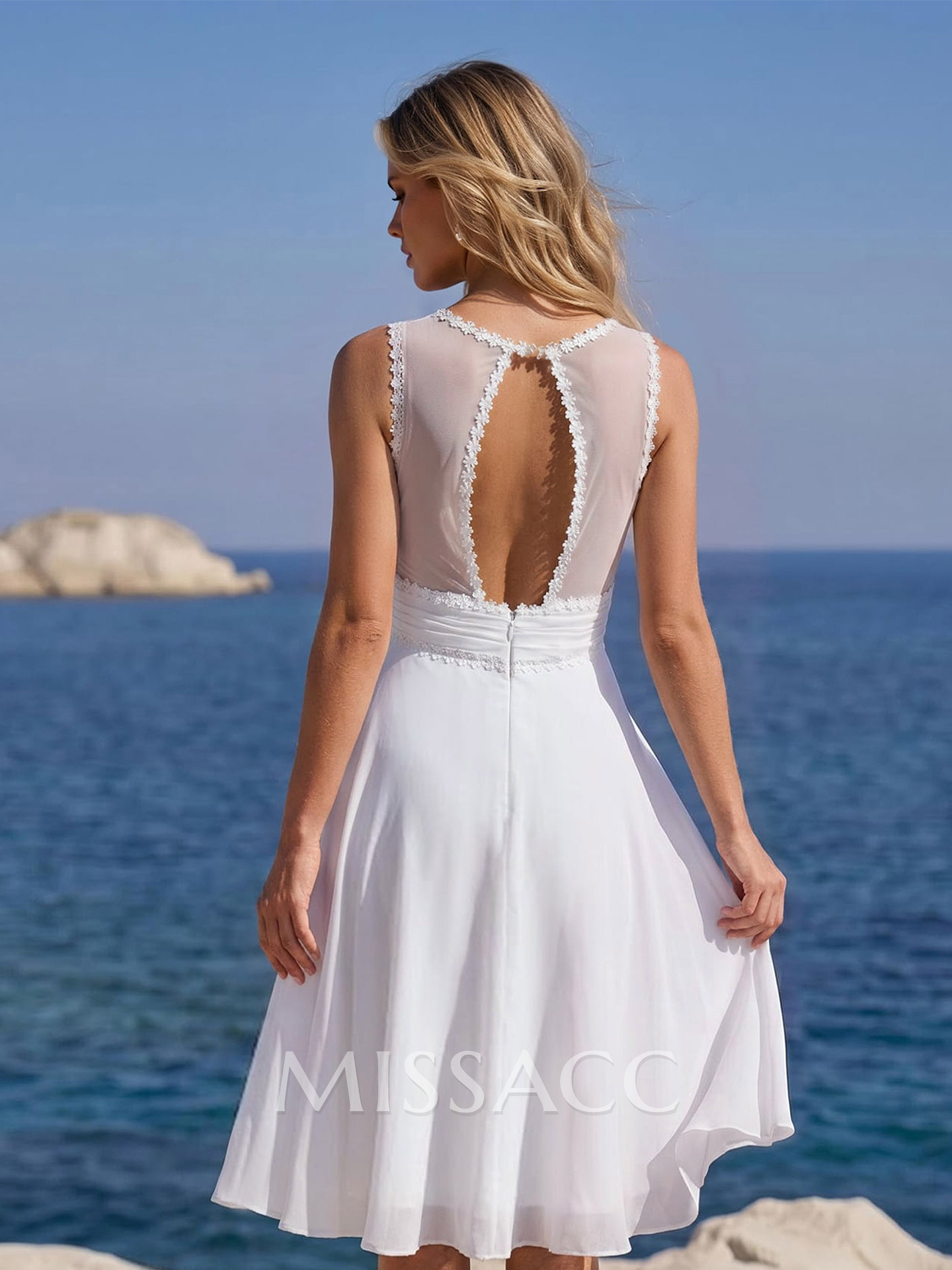 A-Line V-Neck Knee-Length Chiffon Short Wedding Dresses With Back Hole A-Line V-Neck Knee-Length Chiffon Short Wedding Dresses With Back Hole