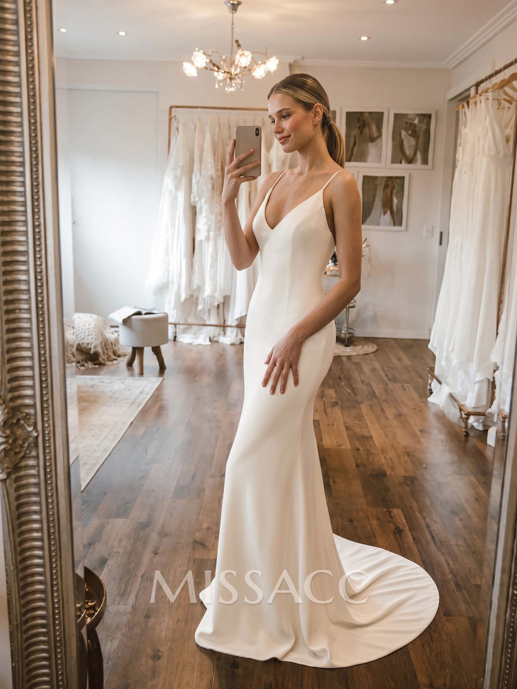 Mermaid V-Neck Sleeveless Court Train Elastic Satin Wedding Dresses