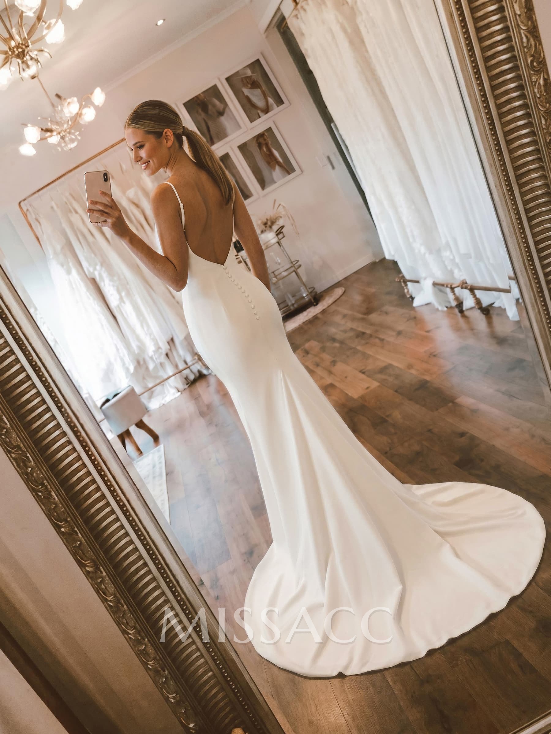 Mermaid V-Neck Sleeveless Court Train Elastic Satin Wedding Dresses