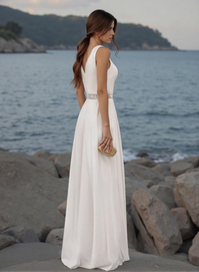 Jumpsuit/Pantsuit V-Neck Sleeveless Elegant Chiffon/Lace Wedding Dresses With Lace