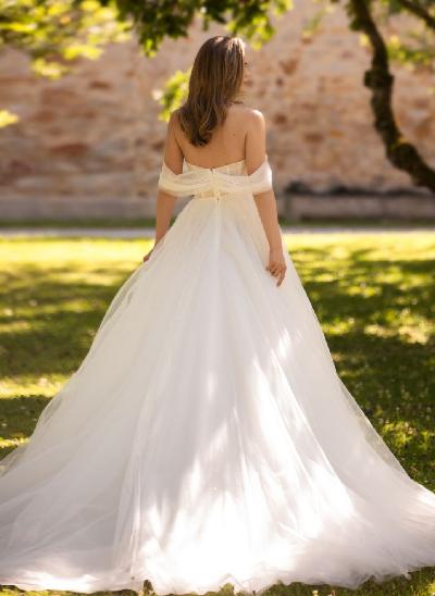 Boho Princess Off-The-Shoulder Corset Wedding Dresses With Detachable Sleeveless