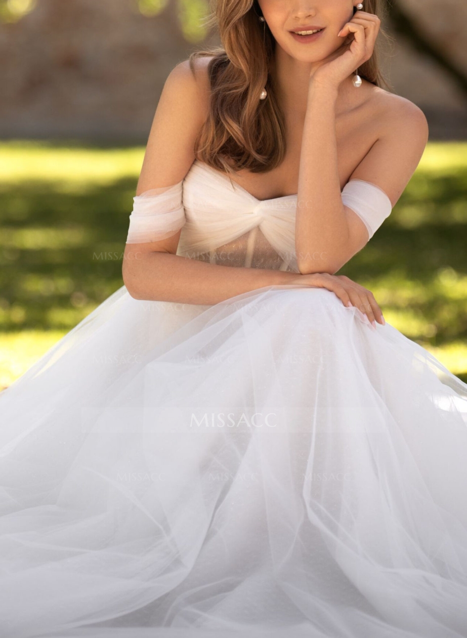 Boho Princess Off-The-Shoulder Corset Wedding Dresses With Detachable Sleeveless