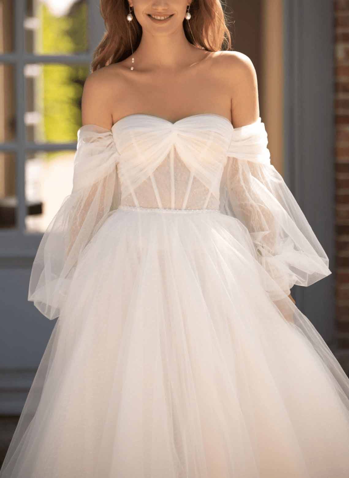 Boho Princess Off-The-Shoulder Corset Wedding Dresses With Detachable Sleeveless