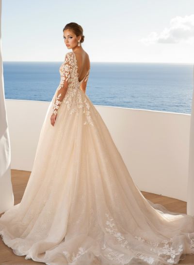 Classic Ball-Gown Long Sleeves Lace Wedding Dresses