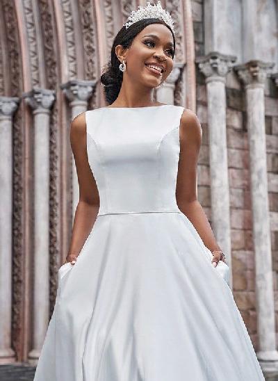 Simple A-Line Back Hole Wedding Dresses With Pockets