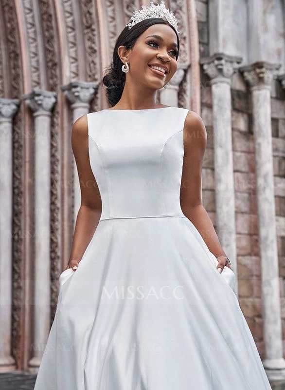 Simple A-Line Back Hole Wedding Dresses With Pockets