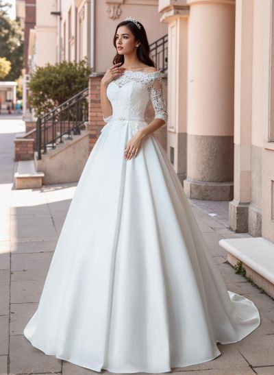 Classic Off-The-Shoulder Ball-Gown Wedding Dresses With Sleeves