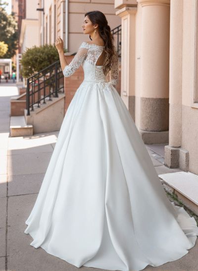 Classic Off-The-Shoulder Ball-Gown Wedding Dresses With Sleeves