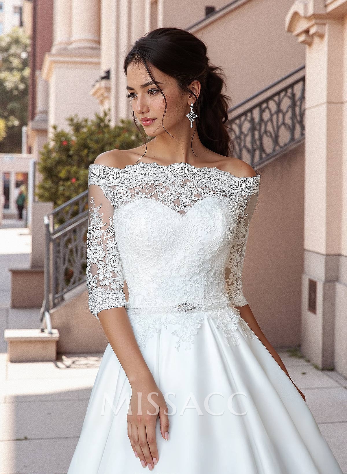 Classic Off-The-Shoulder Ball-Gown Wedding Dresses With Sleeves Classic Off-The-Shoulder Ball-Gown Wedding Dresses With Sleeves