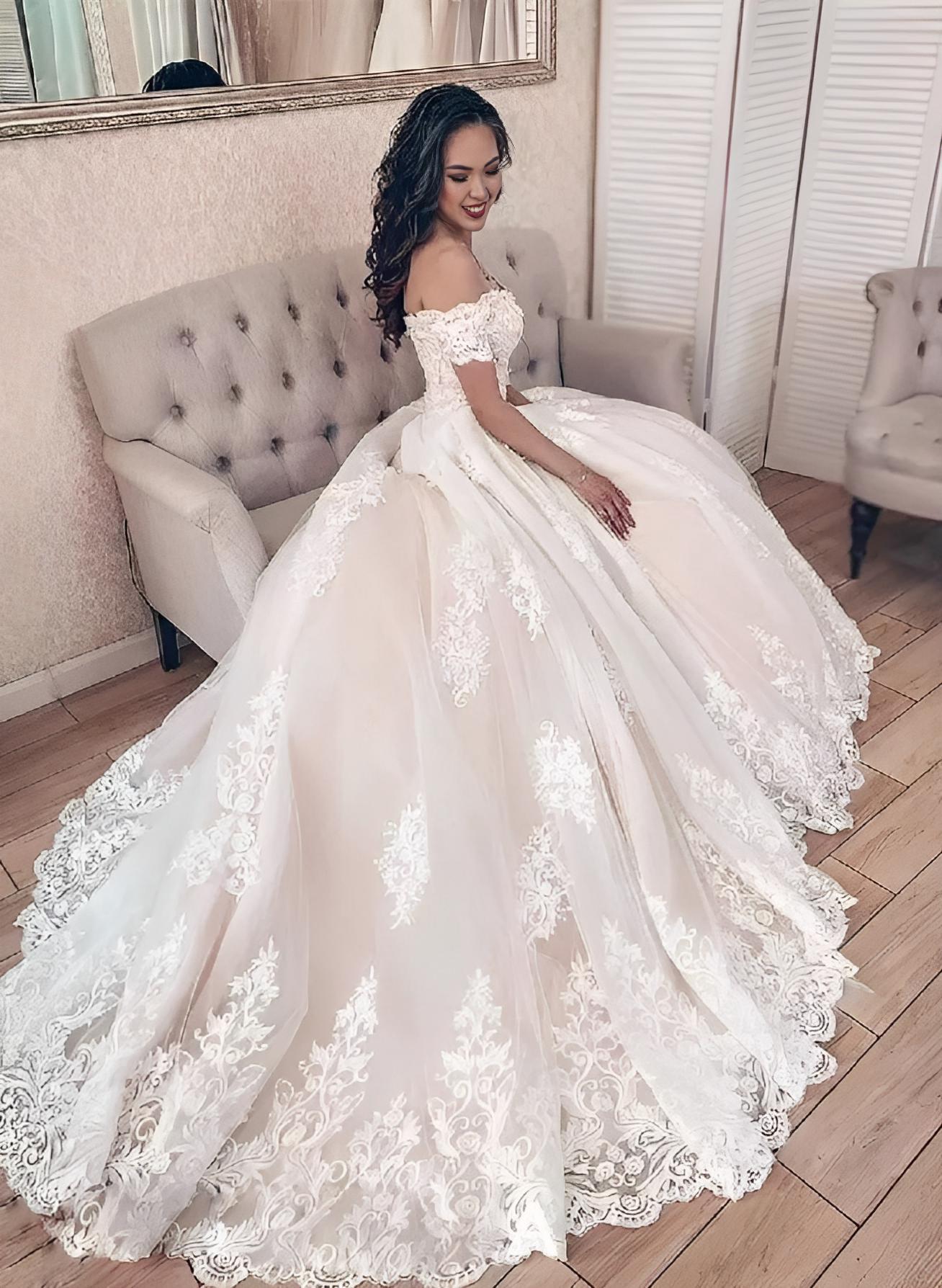 Classic Off-The-Shoulder Ball-Gown Lace Wedding Dresses