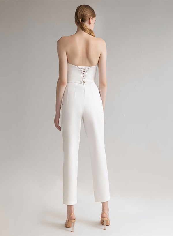 Jumpsuit/Pantsuit Strapless Ankle-Length Elastic Satin Wedding Dresses With Pockets