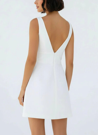 Modern A-Line V-Neck Sleeveless Short/Mini Reception Satin Wedding Dresses