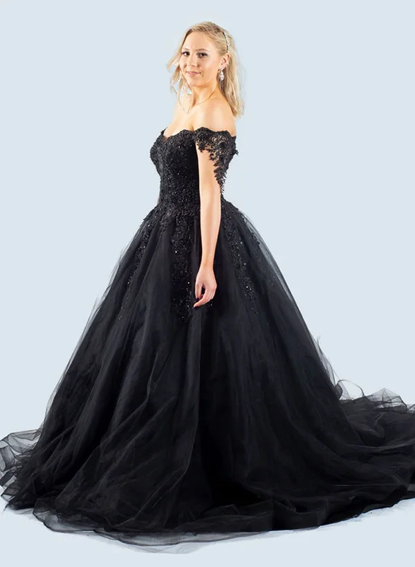 strapless open back dress A-line Princess V-neck Floral Prom Dresses Long 3D Appliqued Lace Form –  SheerGirl main image 0