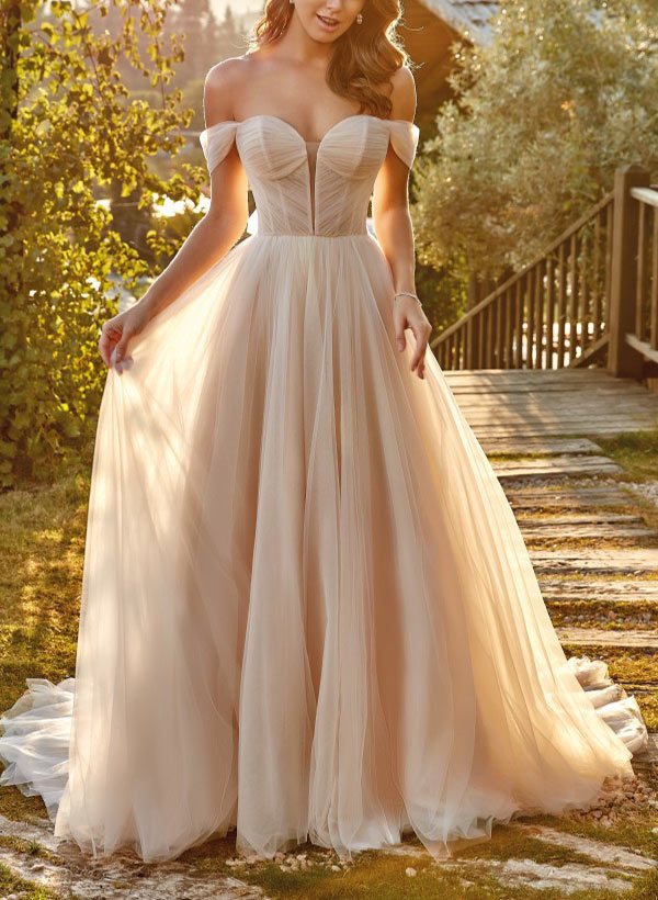 Ball-Gown Sweetheart Sweep Train Tulle Wedding Dresses
