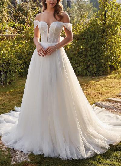 Ball-Gown Sweetheart Sweep Train Tulle Wedding Dresses