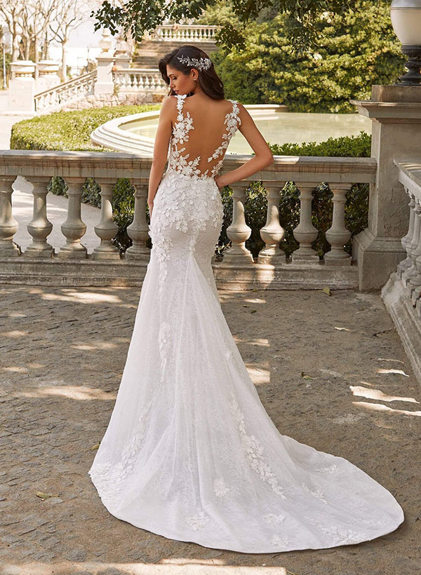 Sleeveless Court Train Wedding Dresses Lace